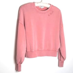 Z Supply Be Kind Vintage Distressed Sweatshirt w Balloon Sleeves, Salmon XS